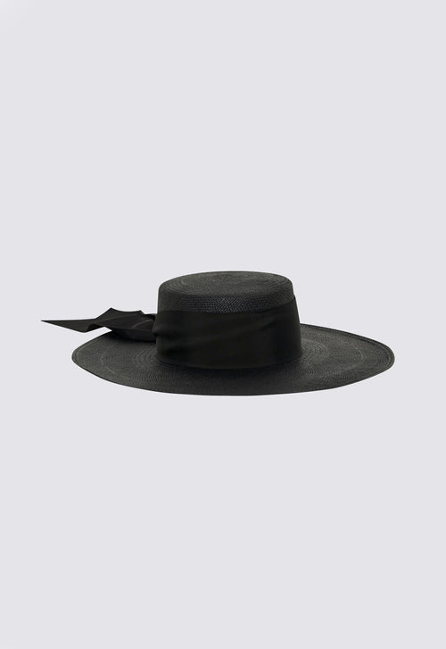 Jac+Jack Rae Straw Boater Hat - Black